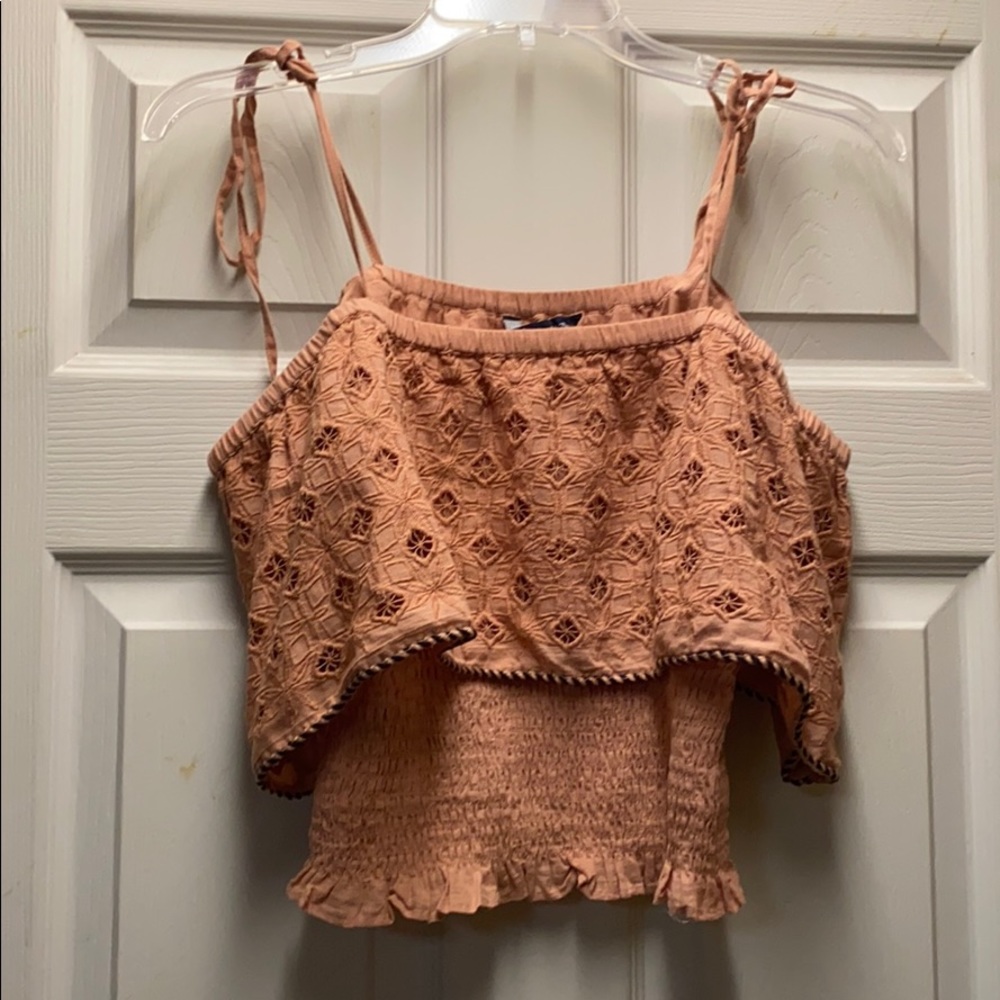 Peach Orange Off the Shoulder Scallop Crop Top